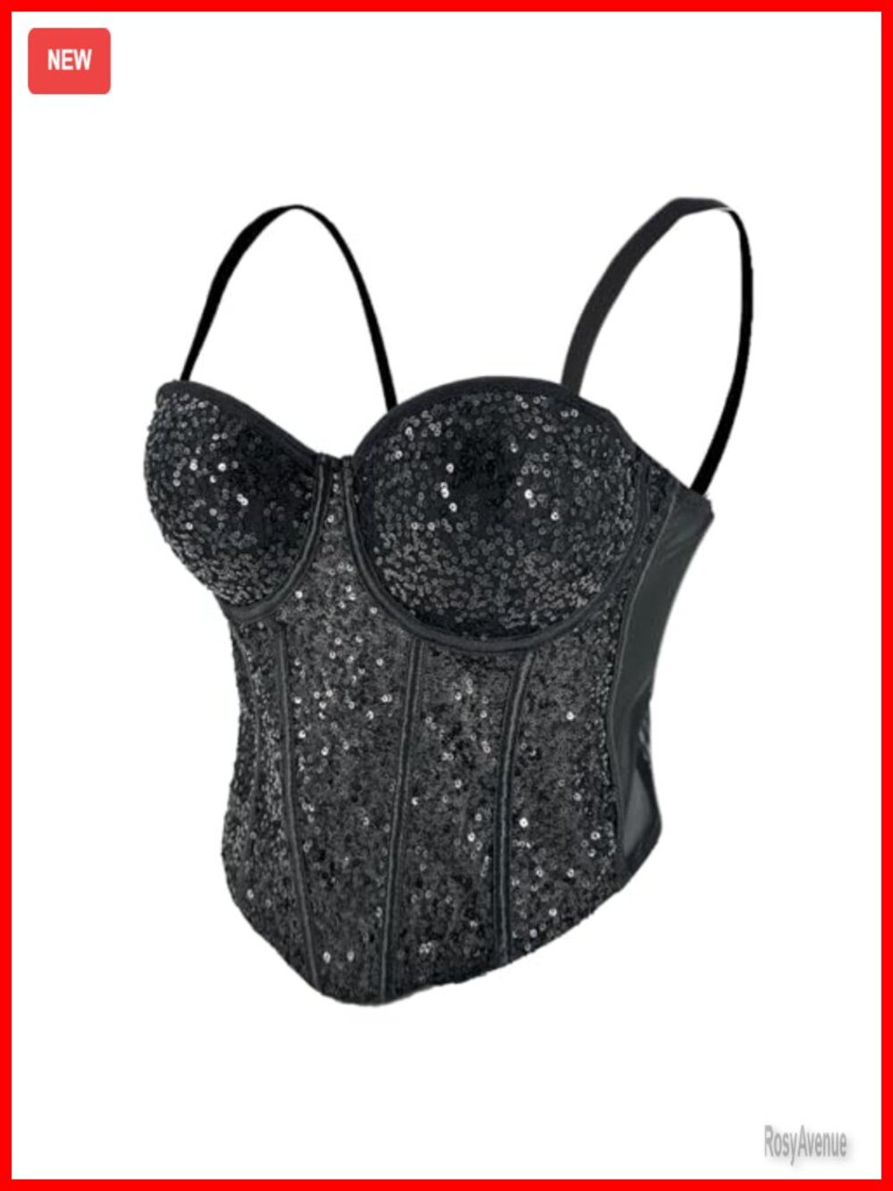 Sequin Sheer Mesh Bustier Corset Top Padded Detachable Straps